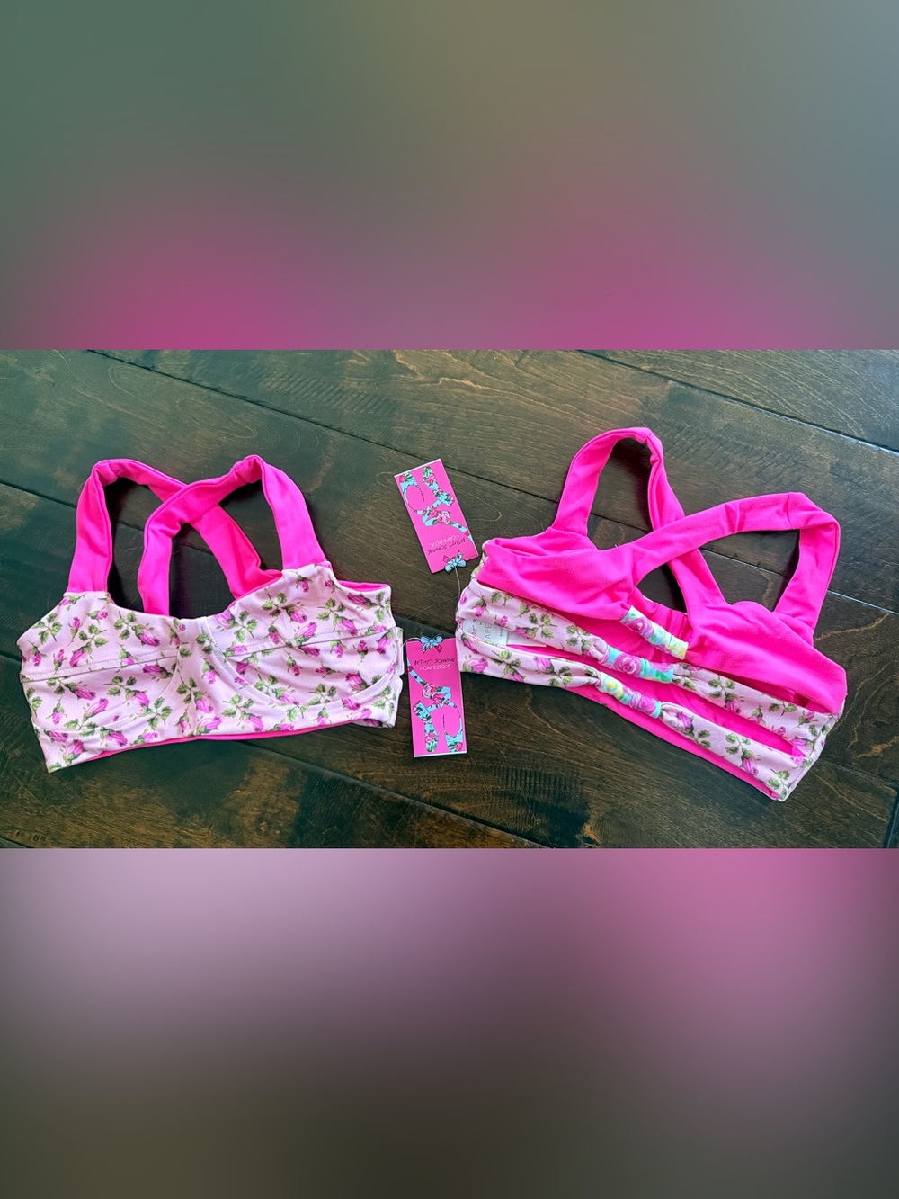 Betsey Johnson Pink Floral Girls' Sports Bra CHOOSE SIZE Child M or L